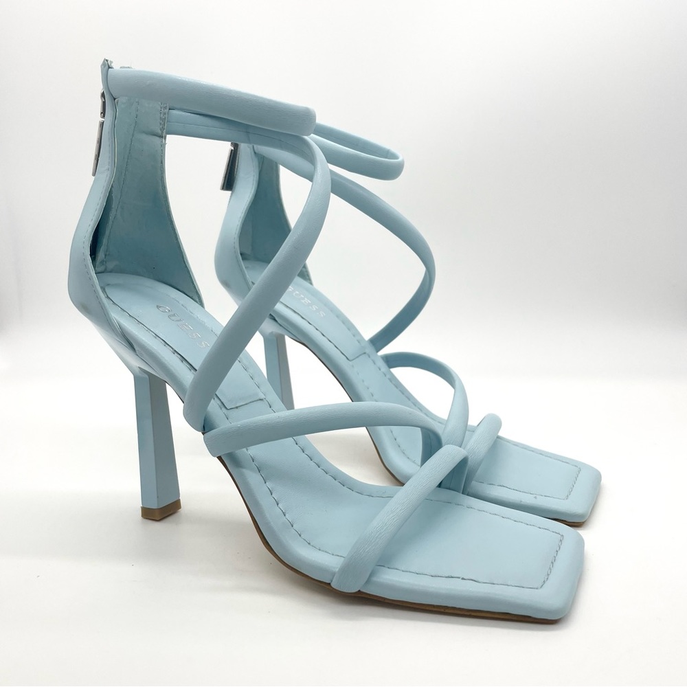 Guess Starlight Blue Lalale Ankle Strap Square Open Toe Strappy Heels